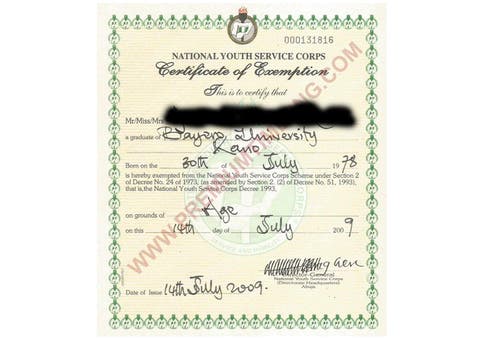 NYSC exemption certificate - compare and contrast - 1 - original